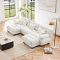 Cloud Couch Sectional Sofa Living Room, Chenille 2 Seater Sofa with 2 Lumbar pillows and 2 throw pillows, Upholstered Wide Arm Sofa with Convertible Ottoman, Chenille White