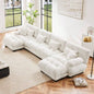 Cloud Couch Sectional Sofa Living Room, Chenille 2 Seater Sofa with 2 Lumbar pillows and 2 throw pillows, Upholstered Wide Arm Sofa with Convertible Ottoman, Chenille White