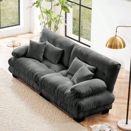 Cloud Couch Sectional Sofa Living Room, Chenille 2 Seater Sofa with 2 Lumbar pillows and 2 throw pillows, Upholstered Wide Arm Sofa with Convertible Ottoman, Chenille White