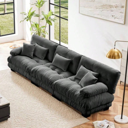 Cloud Couch Sectional Sofa Living Room, Chenille 2 Seater Sofa with 2 Lumbar pillows and 2 throw pillows, Upholstered Wide Arm Sofa with Convertible Ottoman, Chenille White