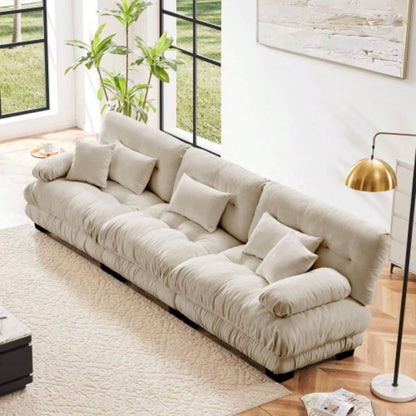 Cloud Couch Sectional Sofa Living Room, Chenille 2 Seater Sofa with 2 Lumbar pillows and 2 throw pillows, Upholstered Wide Arm Sofa with Convertible Ottoman, Chenille White