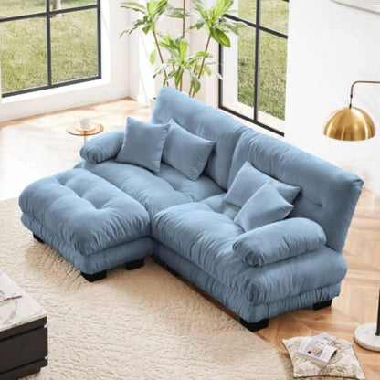 Cloud Couch Sectional Sofa Living Room, Chenille 2 Seater Sofa with 2 Lumbar pillows and 2 throw pillows, Upholstered Wide Arm Sofa with Convertible Ottoman, Chenille White
