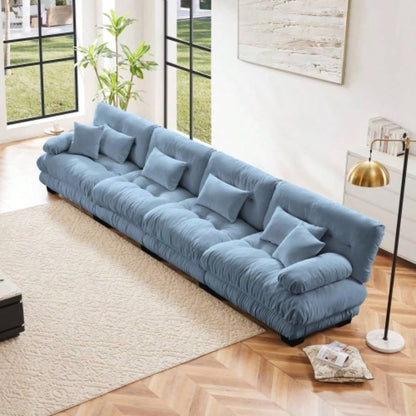 Cloud Couch Sectional Sofa Living Room, Chenille 2 Seater Sofa with 2 Lumbar pillows and 2 throw pillows, Upholstered Wide Arm Sofa with Convertible Ottoman, Chenille White
