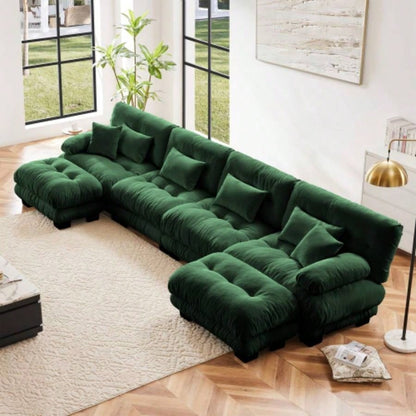 Cloud Couch 2 Seater Sofa Living Room, Chenille 2 - sofa with 2 Lumbar pillows and 2 throw pillows, Chenille White