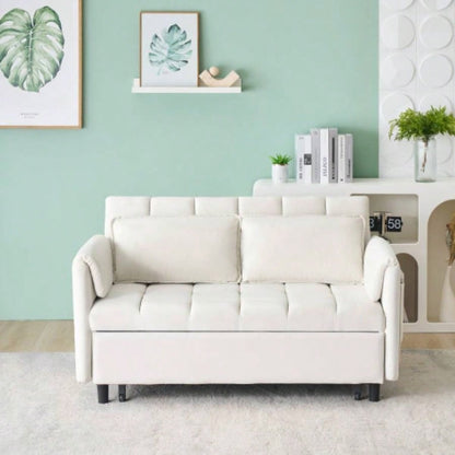 52 beige modern velvet sofa, sofa pullout bed, small love casual sofa with back, pillow, pockets, living room furniture, 3 in 1 convertible sleep sofa bed.