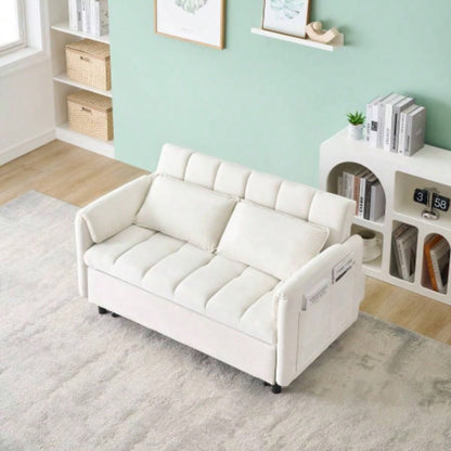 52 beige modern velvet sofa, sofa pullout bed, small love casual sofa with back, pillow, pockets, living room furniture, 3 in 1 convertible sleep sofa bed.
