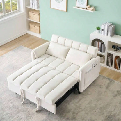 52 beige modern velvet sofa, sofa pullout bed, small love casual sofa with back, pillow, pockets, living room furniture, 3 in 1 convertible sleep sofa bed.
