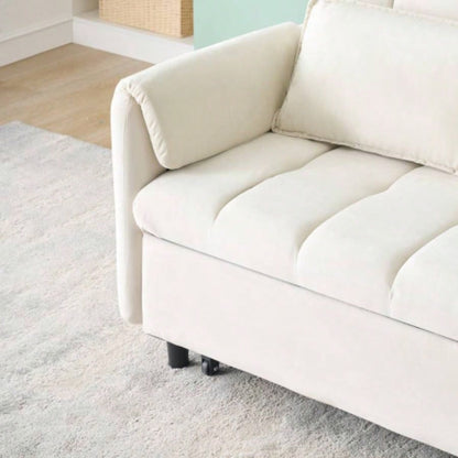 52 beige modern velvet sofa, sofa pullout bed, small love casual sofa with back, pillow, pockets, living room furniture, 3 in 1 convertible sleep sofa bed.