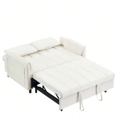 52 beige modern velvet sofa, sofa pullout bed, small love casual sofa with back, pillow, pockets, living room furniture, 3 in 1 convertible sleep sofa bed.