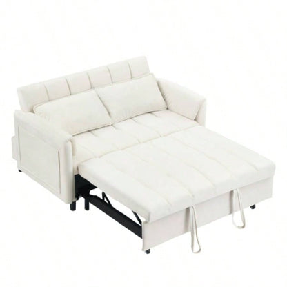 52 beige modern velvet sofa, sofa pullout bed, small love casual sofa with back, pillow, pockets, living room furniture, 3 in 1 convertible sleep sofa bed.
