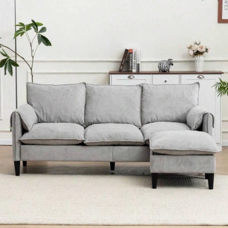 Convertible Combination Sofa Sofa L - Shaped Sofa with Footstools with Storage, Beige Sofa Living Room, Living Room/Bedroom/Office/Small Space 3 - Seater Combination Sofa - Beige