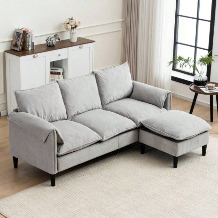 Convertible Combination Sofa Sofa L - Shaped Sofa with Footstools with Storage, Beige Sofa Living Room, Living Room/Bedroom/Office/Small Space 3 - Seater Combination Sofa - Beige