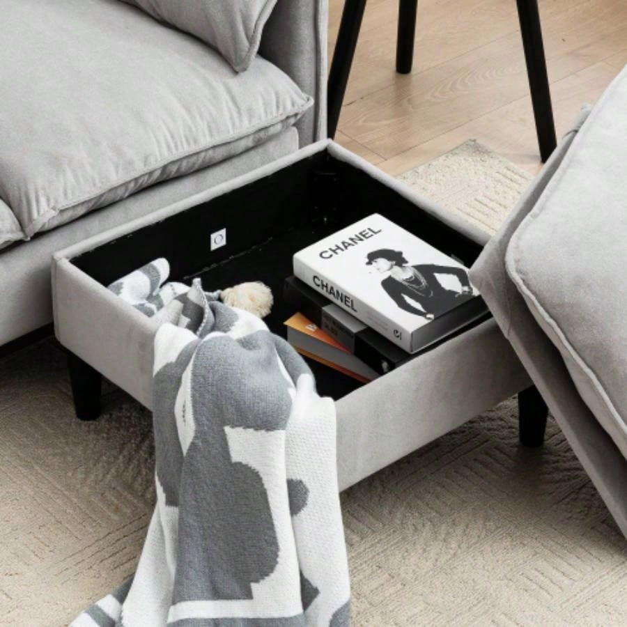 Convertible Combination Sofa Sofa L - Shaped Sofa with Footstools with Storage, Beige Sofa Living Room, Living Room/Bedroom/Office/Small Space 3 - Seater Combination Sofa - Beige
