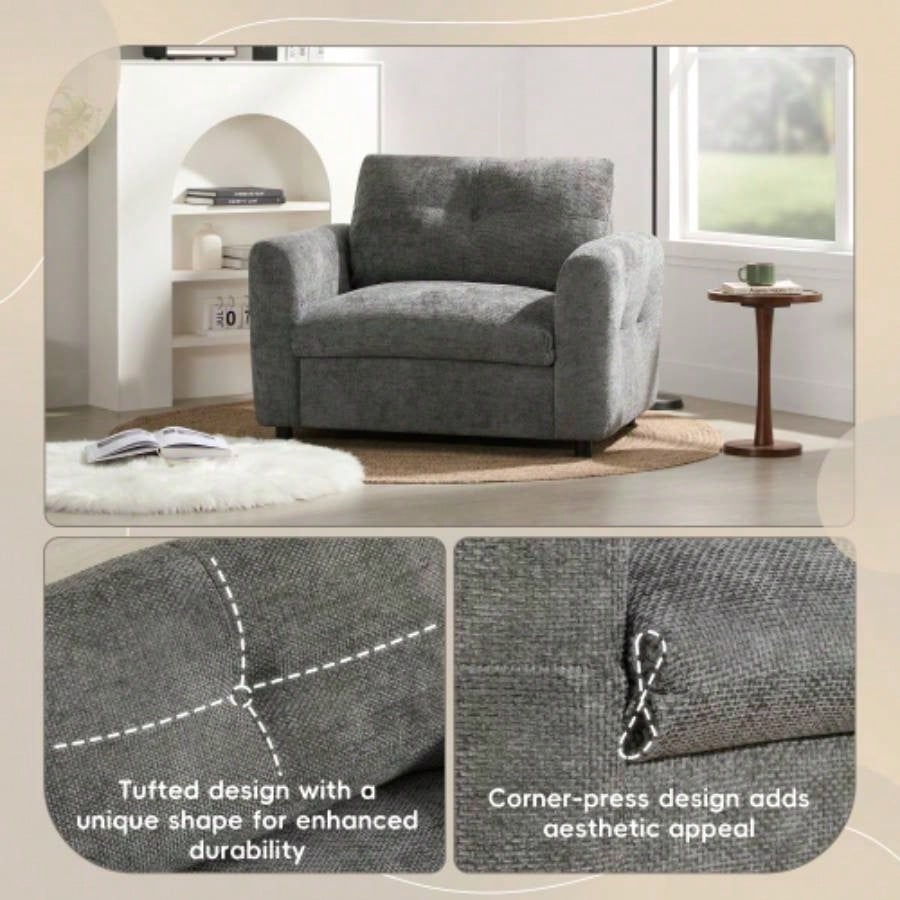42*33 Single Sofa, Armchair with Wide, Dual - port, Pull - line Tufted Design, High - density Foam, Suitable Living Room Apartment, Chenille, 2 Colors