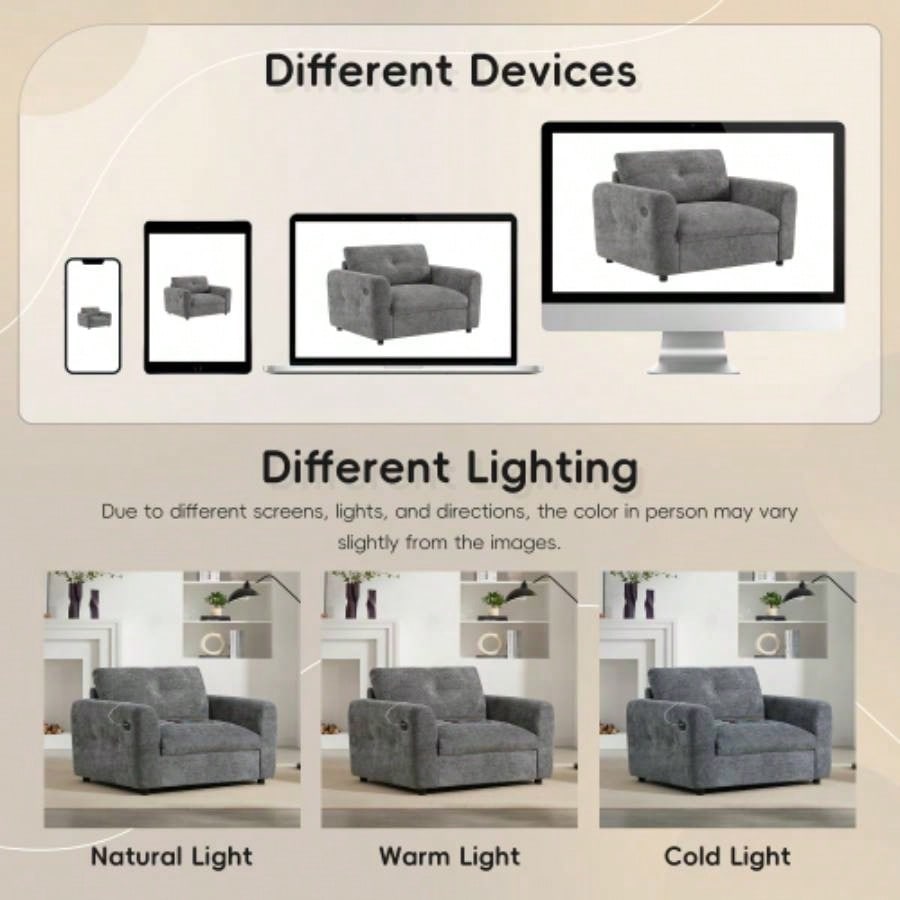 42*33 Single Sofa, Armchair with Wide, Dual - port, Pull - line Tufted Design, High - density Foam, Suitable Living Room Apartment, Chenille, 2 Colors
