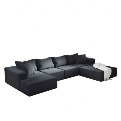 Modern Upholstered Sectional Sofa Couch Set, Modular 132 L Shaped Sectional Living Room Sofa Set With 6 Pillows, Combination Sofa Couch Living Room, Bedroom