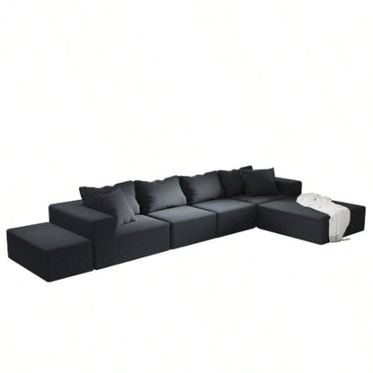 Modern Upholstered Sectional Sofa Couch Set, Modular 132 L Shaped Sectional Living Room Sofa Set With 6 Pillows, Combination Sofa Couch Living Room, Bedroom