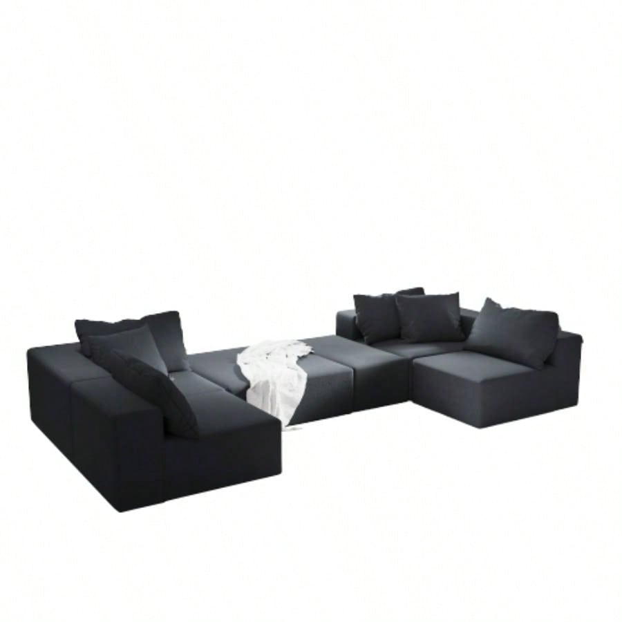 Modern Upholstered Sectional Sofa Couch Set, Modular 132 L Shaped Sectional Living Room Sofa Set With 6 Pillows, Combination Sofa Couch Living Room, Bedroom