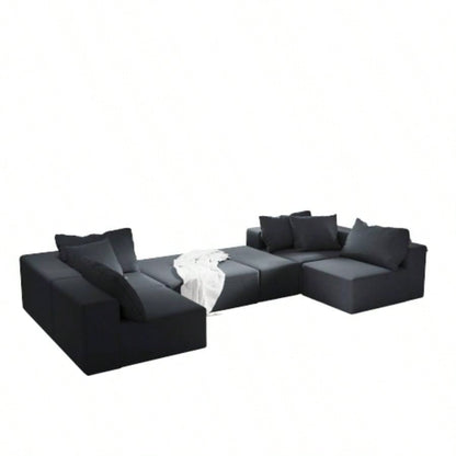 Modern Upholstered Sectional Sofa Couch Set, Modular 132 L Shaped Sectional Living Room Sofa Set With 6 Pillows, Combination Sofa Couch Living Room, Bedroom