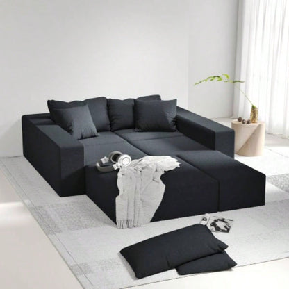 Modern Upholstered Sectional Sofa Couch Set, Modular 132 L Shaped Sectional Living Room Sofa Set With 6 Pillows, Combination Sofa Couch Living Room, Bedroom