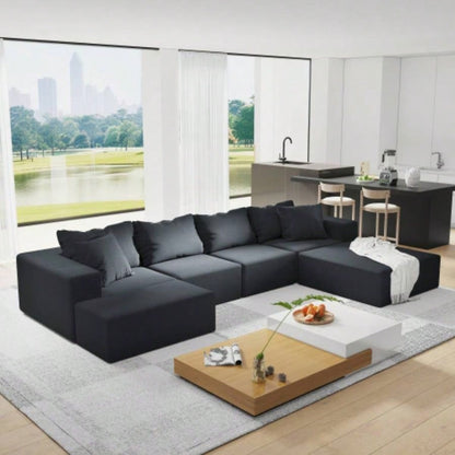 Modern Upholstered Sectional Sofa Couch Set, Modular 132 L Shaped Sectional Living Room Sofa Set With 6 Pillows, Combination Sofa Couch Living Room, Bedroom