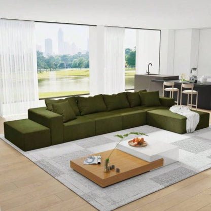Modern Upholstered Sectional Sofa Couch Set, Modular 132 L Shaped Sectional Living Room Sofa Set With 6 Pillows, Combination Sofa Couch Living Room, Bedroom