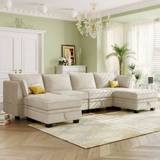 UStyle Modern Large U - Shape Modular Sectional Sofa, Convertible Sofa Bed with Reversible Chaise Living Room, Storage