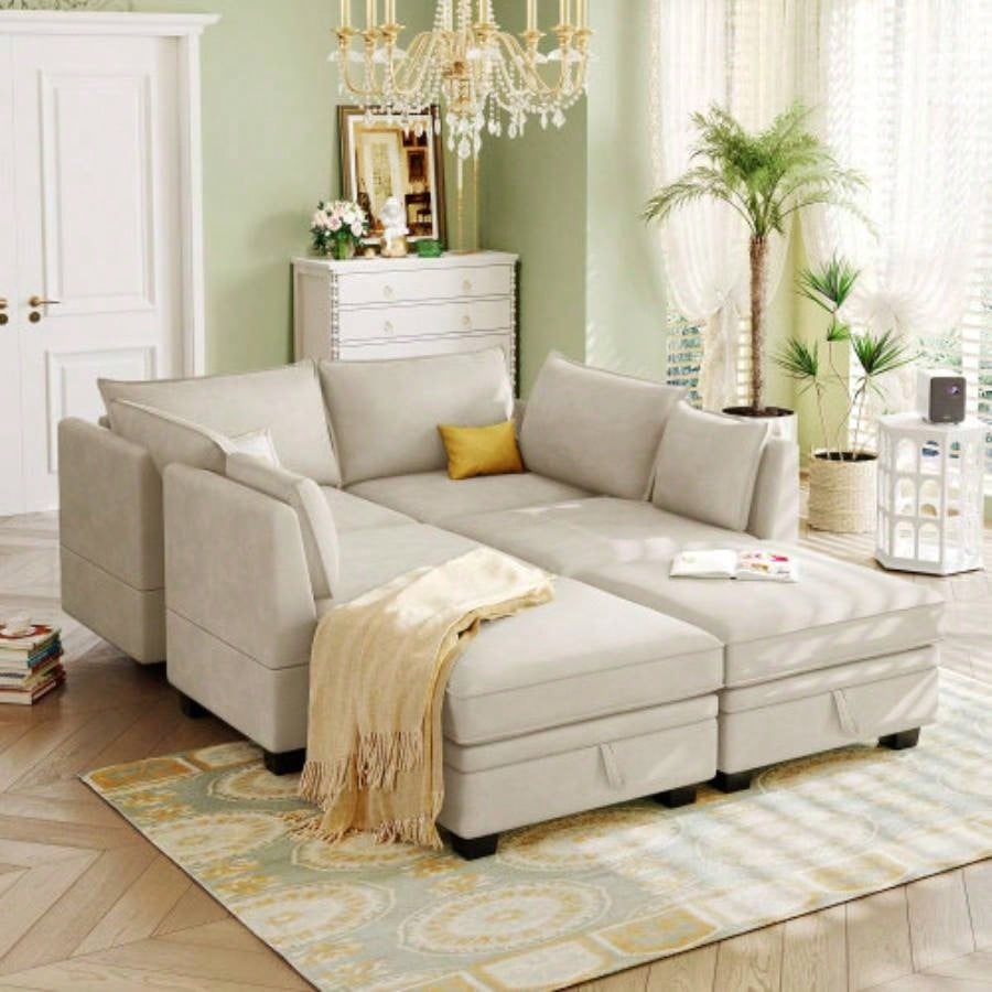 UStyle Modern Large U - Shape Modular Sectional Sofa, Convertible Sofa Bed with Reversible Chaise Living Room, Storage