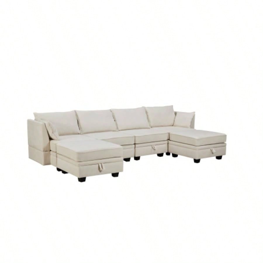 UStyle Modern Large U - Shape Modular Sectional Sofa, Convertible Sofa Bed with Reversible Chaise Living Room, Storage
