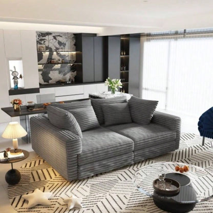 102.4 Plush Corduroy 4 - Sofa, Modern Comfy Upholstered Sofa Cloud Couch, Deep Couches with Soft Pillows and 2 Ottomans, Convertible Sofa Lounge Chair, Living Room, Apartment, Office,