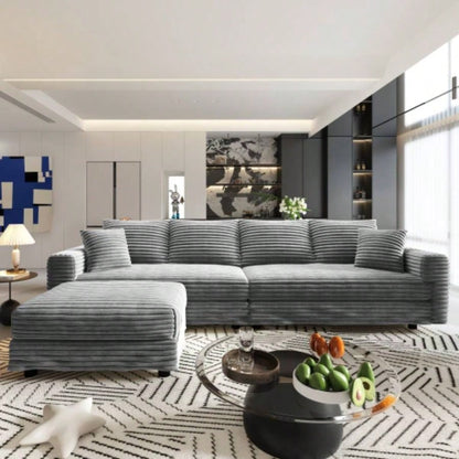 102.4 Plush Corduroy 4 - Sofa, Modern Comfy Upholstered Sofa Cloud Couch, Deep Couches with Soft Pillows and 2 Ottomans, Convertible Sofa Lounge Chair, Living Room, Apartment, Office,