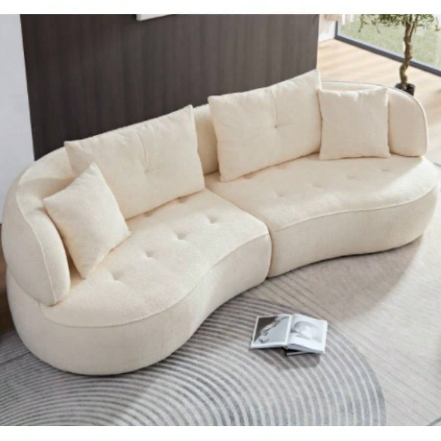 WKS7W White, 4 - modular sofa, durable fabric, solid wood frame, high density sponge cushion, 4 pillows