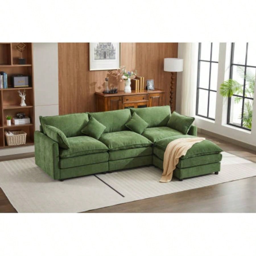 Modular Sectional Sofa, 3 - Seater Sofa, Modern L - Shaped Sofa Living Room Bedroom Apartment, Green