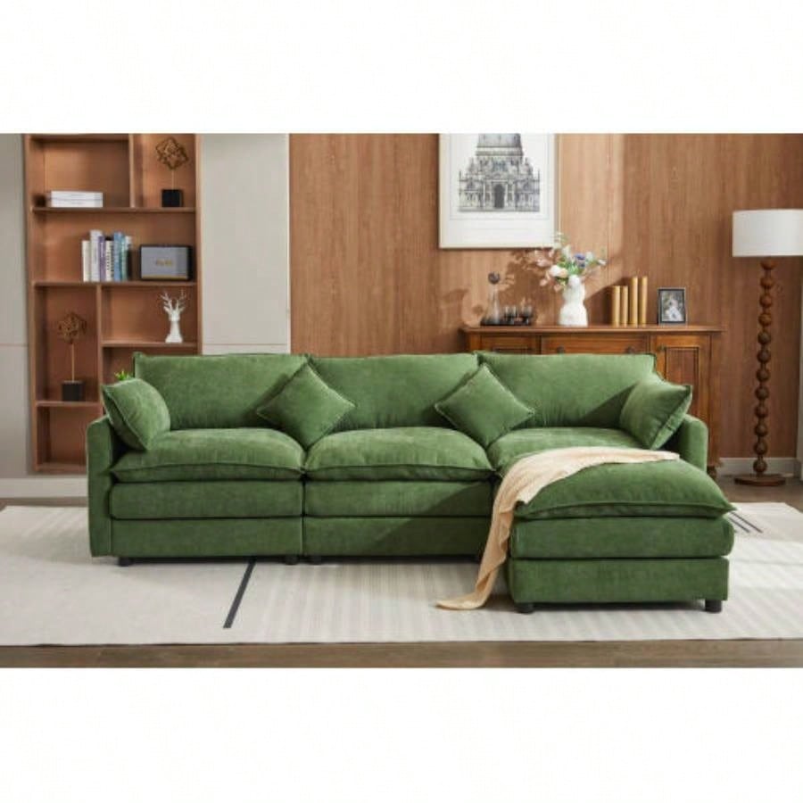 Modular Sectional Sofa, 3 - Seater Sofa, Modern L - Shaped Sofa Living Room Bedroom Apartment, Green