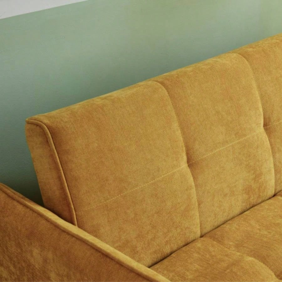 VIDEO providedChenille fabric pull - out sofa bed, sleeper loveseat couch with adjustable armrests - Yellow