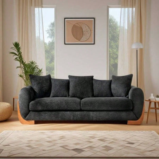 Modern Elegant Design 3 Seater Sofa with Wooden, Comfortable Lambswool 5 Pillows Living Room, Bedroom, Apartment, Black