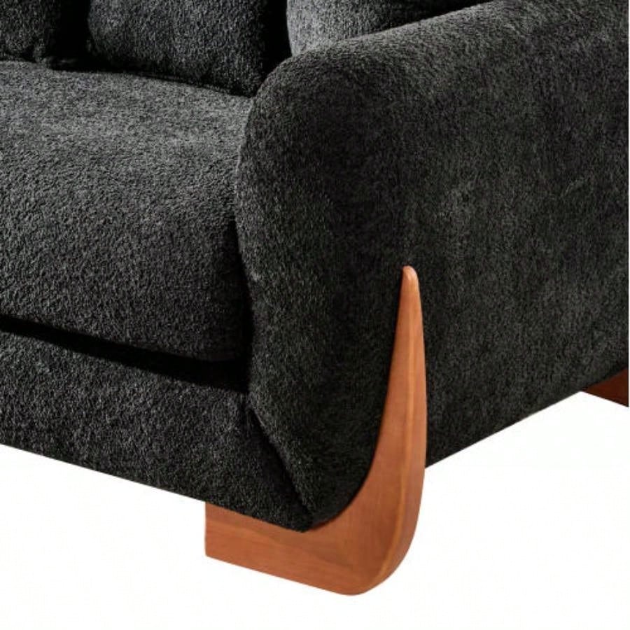 Modern Elegant Design 3 Seater Sofa with Wooden, Comfortable Lambswool 5 Pillows Living Room, Bedroom, Apartment, Black