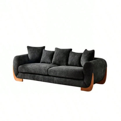 Modern Elegant Design 3 Seater Sofa with Wooden, Comfortable Lambswool 5 Pillows Living Room, Bedroom, Apartment, Black