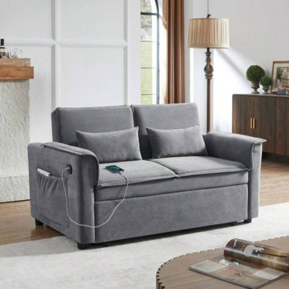 Modern Fabric Convertible Loveseat Sleeper Sofa Couch with Adjustable Backrest, 2 Seater Sofa With Pull - Out Bed with 2 Lumbar Pillows Small Living Room Apartment