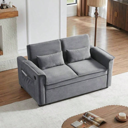 Modern Fabric Convertible Loveseat Sleeper Sofa Couch with Adjustable Backrest, 2 Seater Sofa With Pull - Out Bed with 2 Lumbar Pillows Small Living Room Apartment