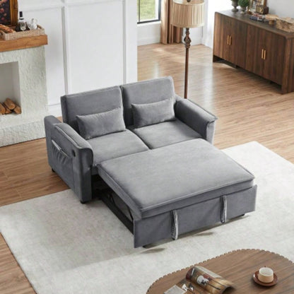 Modern Fabric Convertible Loveseat Sleeper Sofa Couch with Adjustable Backrest, 2 Seater Sofa With Pull - Out Bed with 2 Lumbar Pillows Small Living Room Apartment