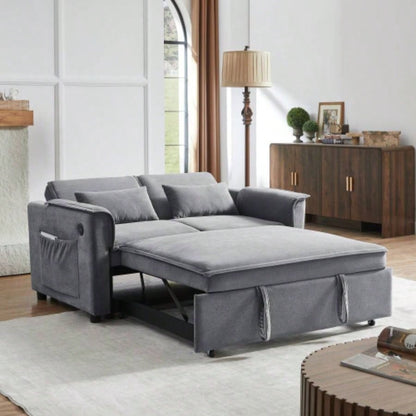 Modern Fabric Convertible Loveseat Sleeper Sofa Couch with Adjustable Backrest, 2 Seater Sofa With Pull - Out Bed with 2 Lumbar Pillows Small Living Room Apartment
