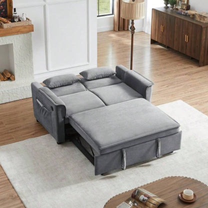 Modern Fabric Convertible Loveseat Sleeper Sofa Couch with Adjustable Backrest, 2 Seater Sofa With Pull - Out Bed with 2 Lumbar Pillows Small Living Room Apartment