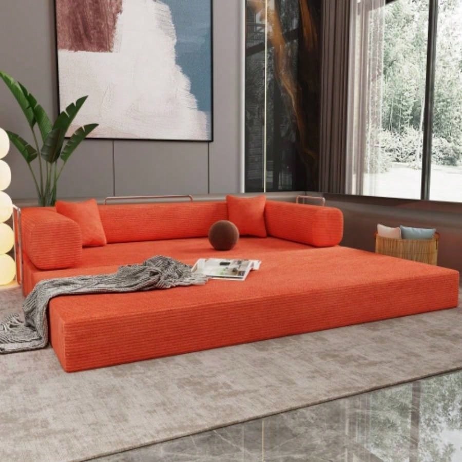 Double sofa, sofa bed, multifunctional compression sofa, wide body sofa, sponge sofa, fine striped velvet fabric sofa