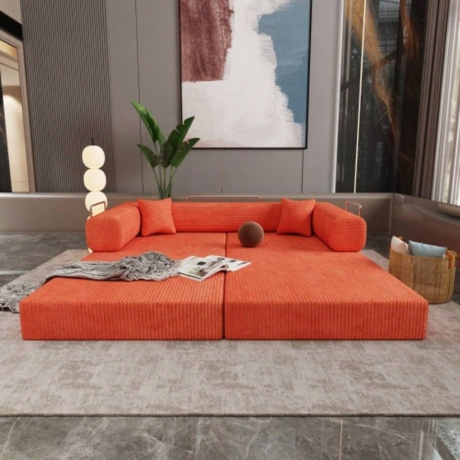 Double sofa, sofa bed, multifunctional compression sofa, wide body sofa, sponge sofa, fine striped velvet fabric sofa