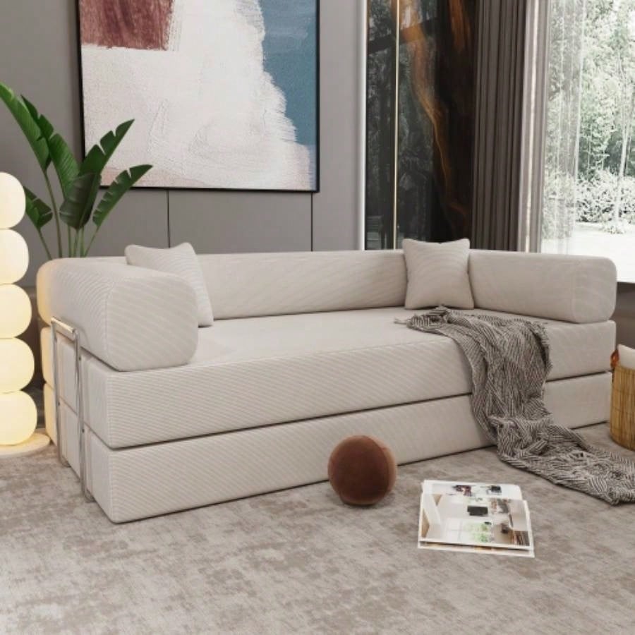 Double sofa, sofa bed, multifunctional compression sofa, wide body sofa, sponge sofa, fine striped velvet fabric sofa