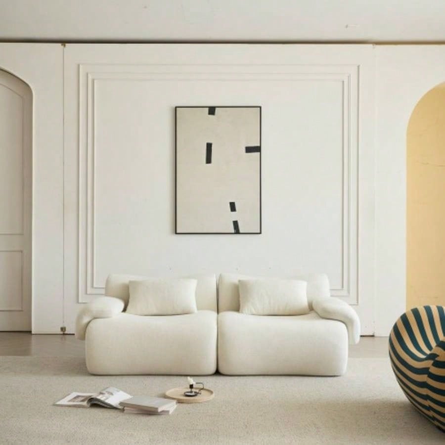 Sofa in a Box, Foam 2 - Seater Couch, Modern Compression Sofa with Deep, No Assembly Required, Couch Living Room Bedroom Apartment, White
