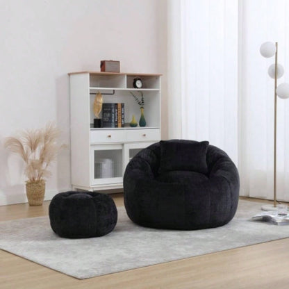 COOLMORE Modern Large Round Bean Bag Chair with Footrest Living Room, Chenille Fabric Lazy Sofa with Pillow Adults, Teenagers, Child, Suitable Bedroom, Dormitory, Study Room