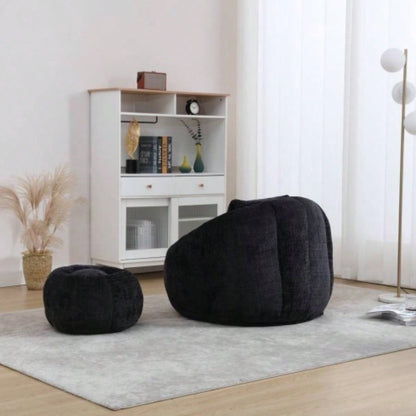 COOLMORE Modern Large Round Bean Bag Chair with Footrest Living Room, Chenille Fabric Lazy Sofa with Pillow Adults, Teenagers, Child, Suitable Bedroom, Dormitory, Study Room
