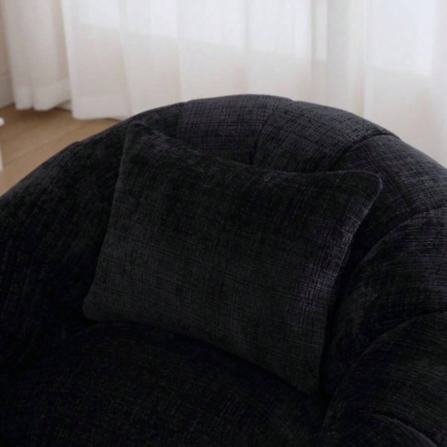 COOLMORE Modern Large Round Bean Bag Chair with Footrest Living Room, Chenille Fabric Lazy Sofa with Pillow Adults, Teenagers, Child, Suitable Bedroom, Dormitory, Study Room